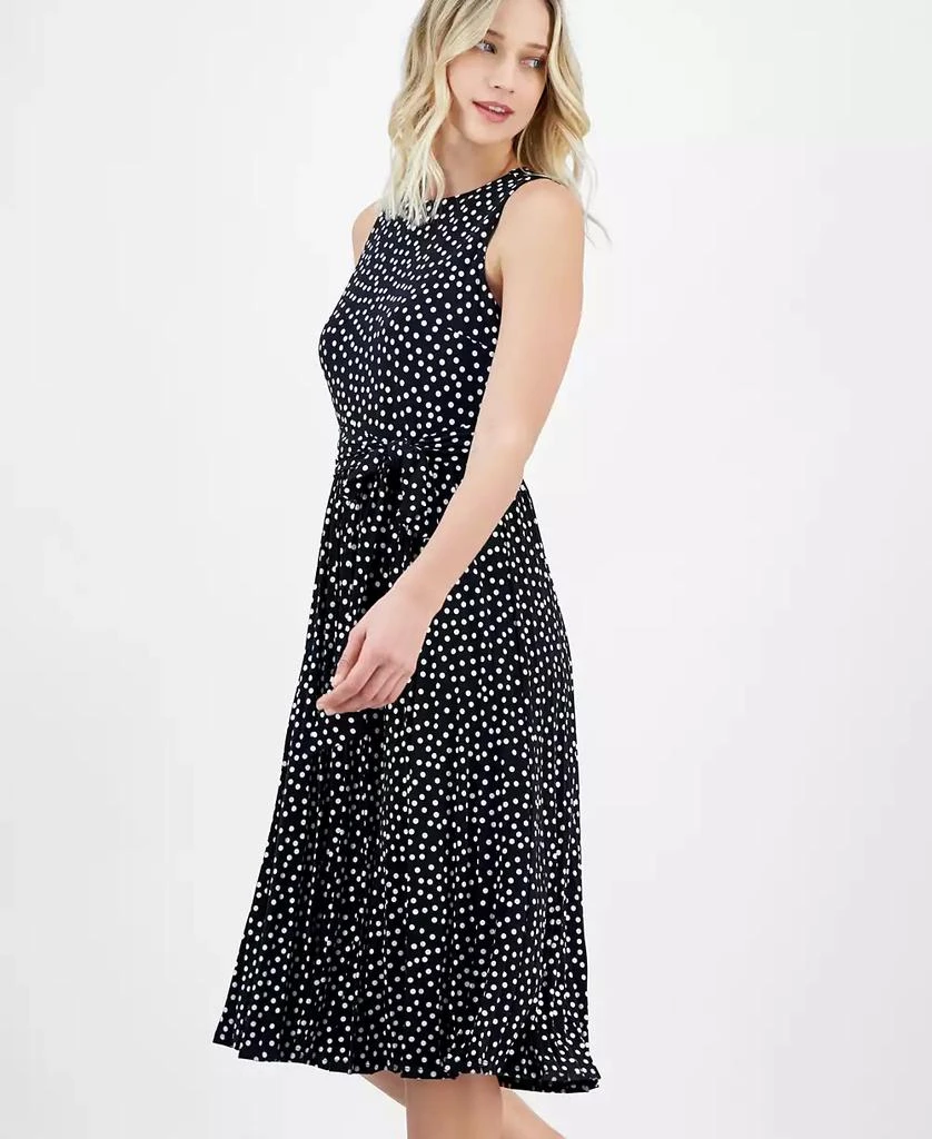 Anne Klein Women's Dot-Print Tie-Front Pleated Sleeveless Midi Dress 4