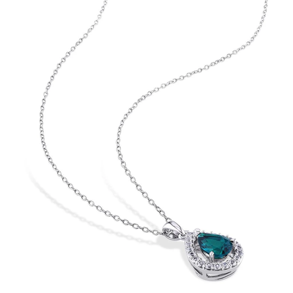 Mimi 
Max Women
s 1 1/2ct TGW Created Emerald and Created White Sapphire Teardrop Halo Pendant with Chain in Sterling Silver 5