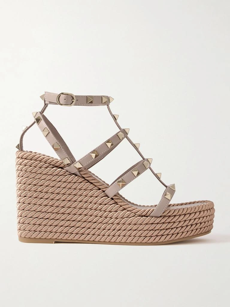 Valentino Rockstud Torchon 105 皮革麻底坡跟凉鞋  - IT36 1