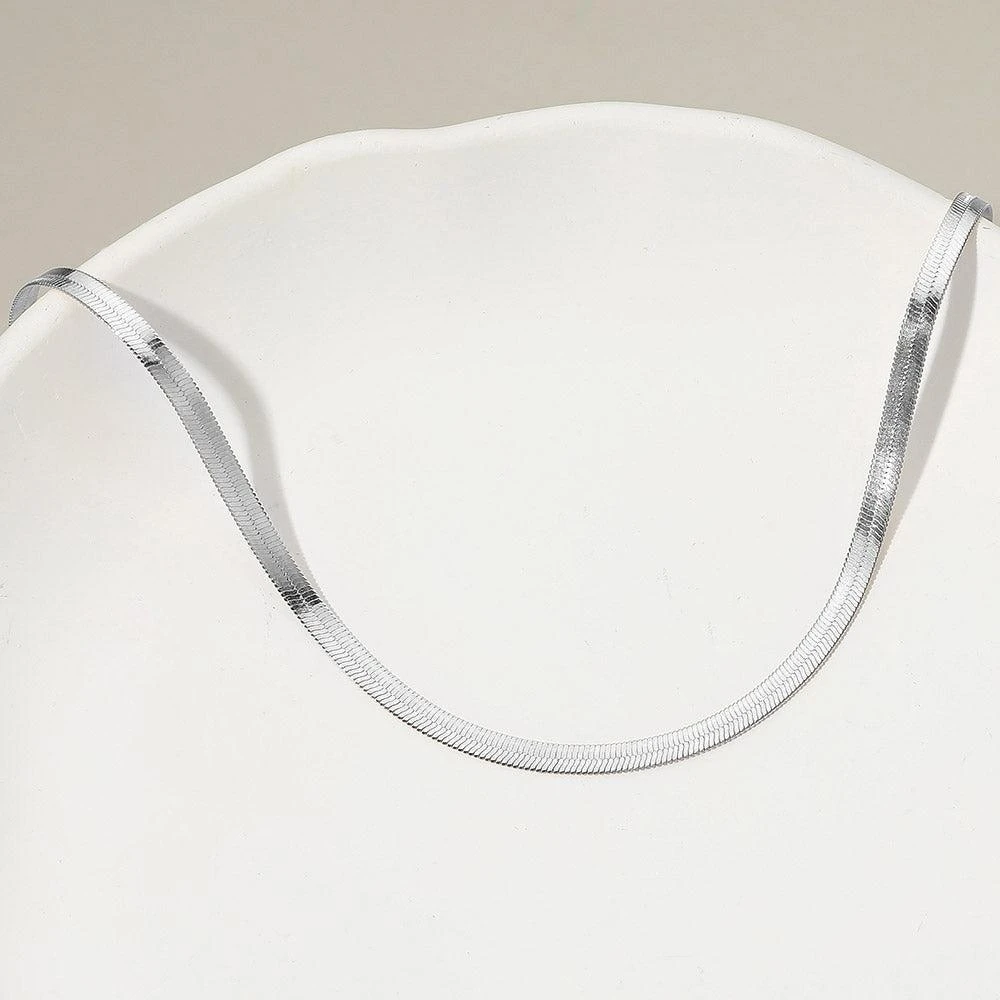 FASHNZFAB Silver Dipped Sleek Flat Snake Chain Necklace