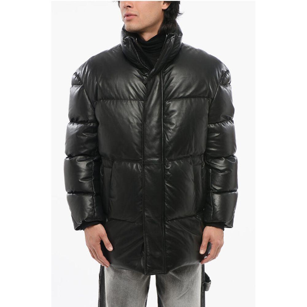 Armani EMPORIO Leather Down Jacket with Hidden Men's Closure