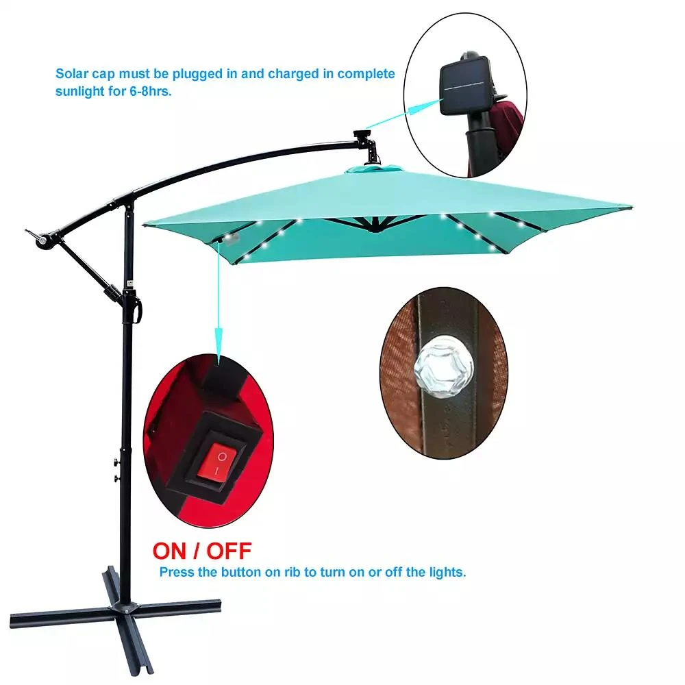 Streamdale Furniture Solar Powered LED Patio Umbrella, 8 Ribs, Crank and Cross Base 10