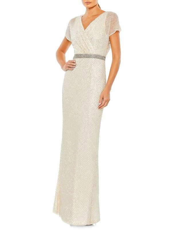Mac Duggal Butterfly Sleeve Beaded Column Gown 1