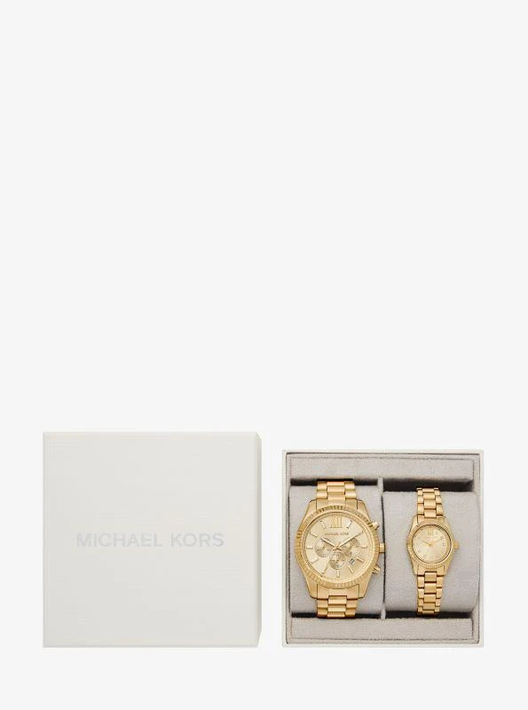 Michael Kors Lexington His and Hers Gold-Tone Watch Set 4