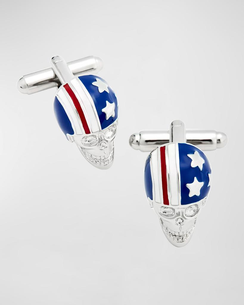 LINK UP Men's Skull with American Flag Helmet Cufflinks