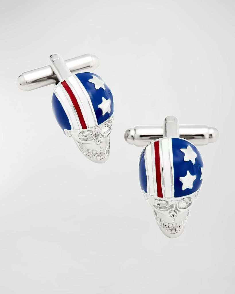 LINK UP Men's Skull with American Flag Helmet Cufflinks 1