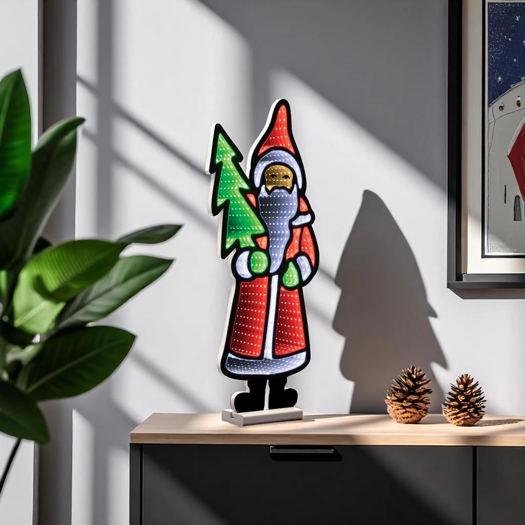 Hivvago 25" Red White And Green Acrylic Christmas Santa Tabletop Sign with LED