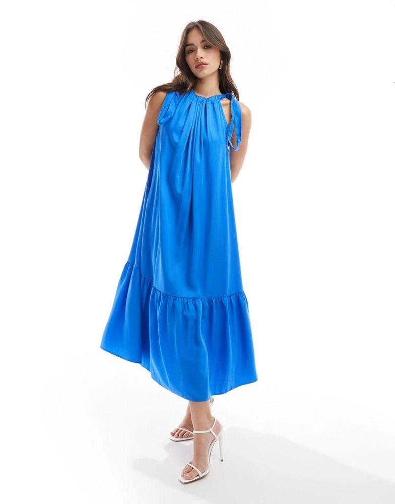 & Other Stories & Other Stories tiered hem maxi dress with gathered tie neck detail and keyhole back in blue 1