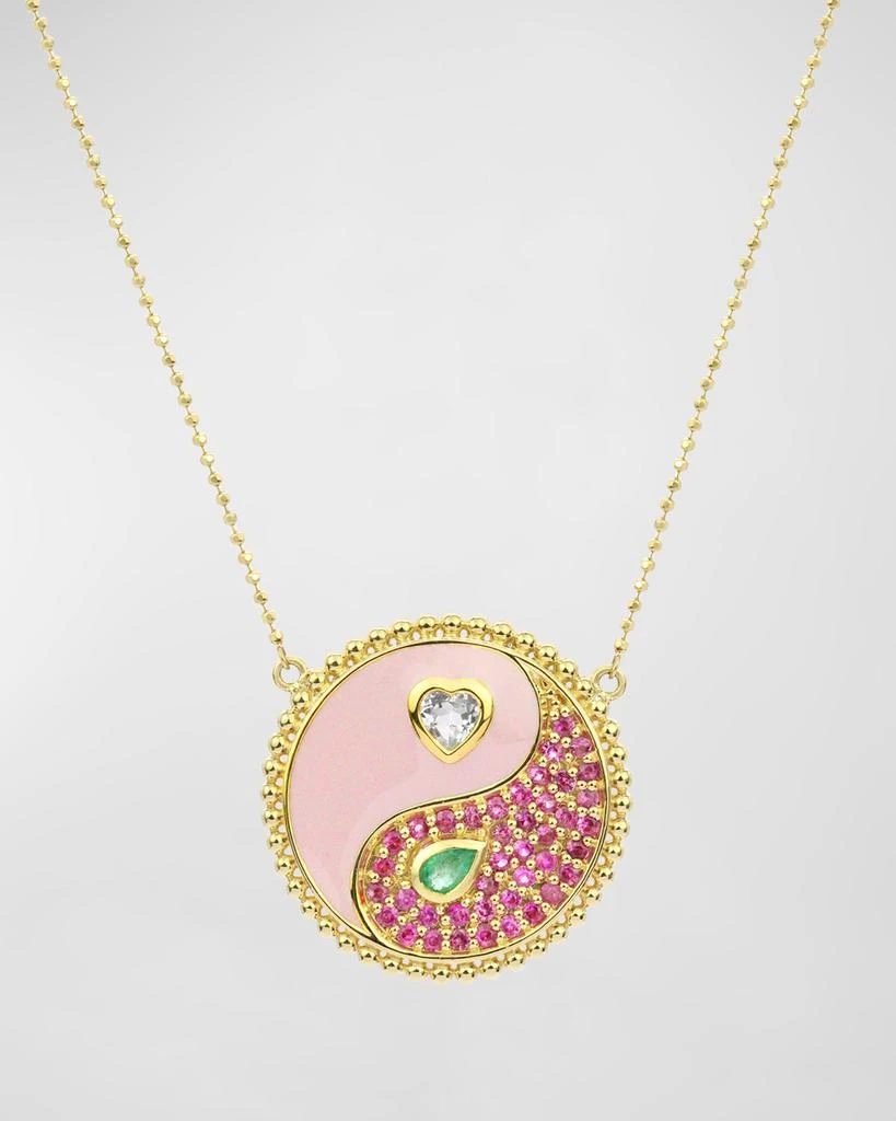 Stevie Wren Gemini 18K Yellow Gold Pink Enamel Gemstone Necklace 1