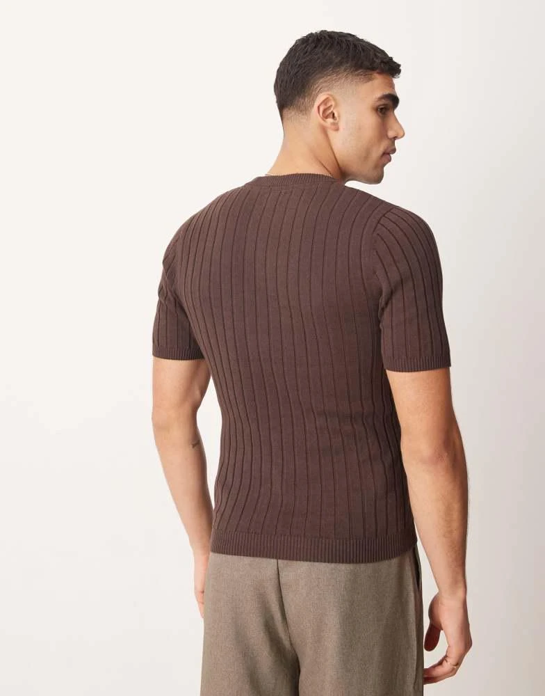 ASOS ASOS DESIGN muscle fit lightweight knitted rib t-shirt in brown 4