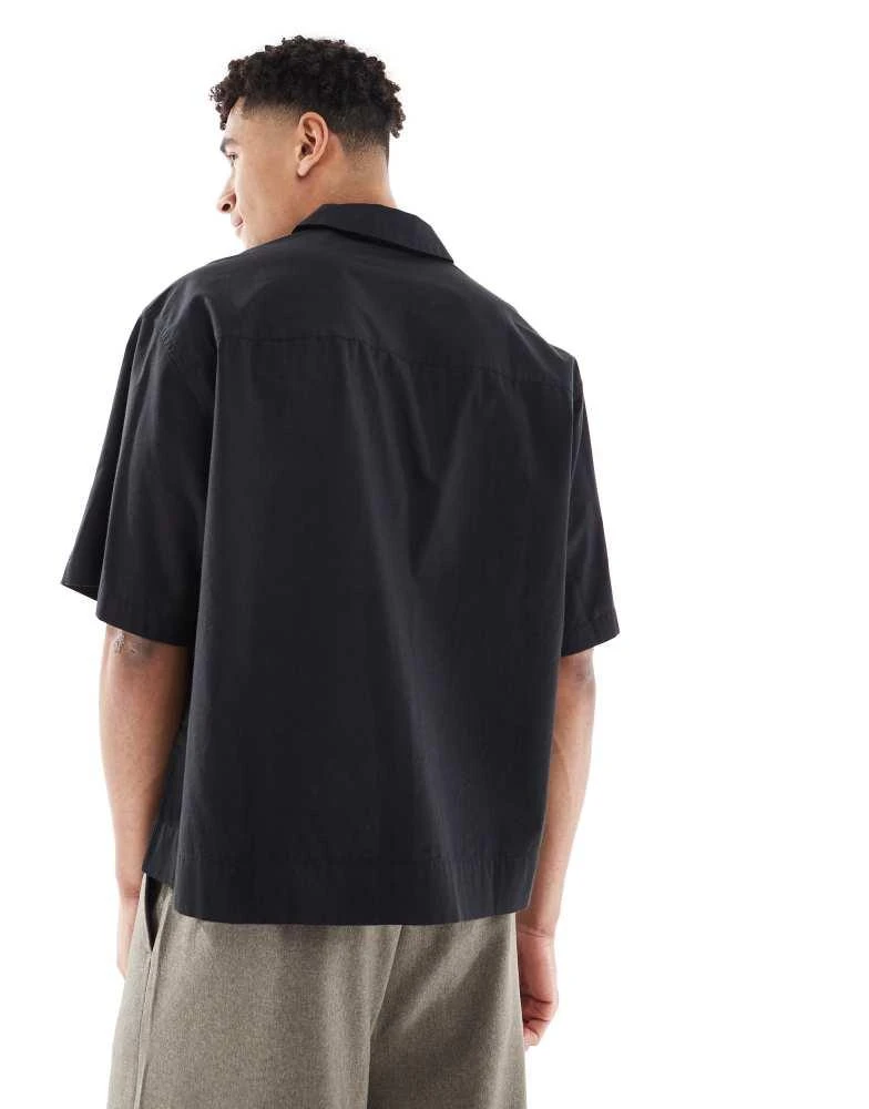 ASOS ASOS DESIGN oversized boxy poplin shirt with half sleeve in black 4
