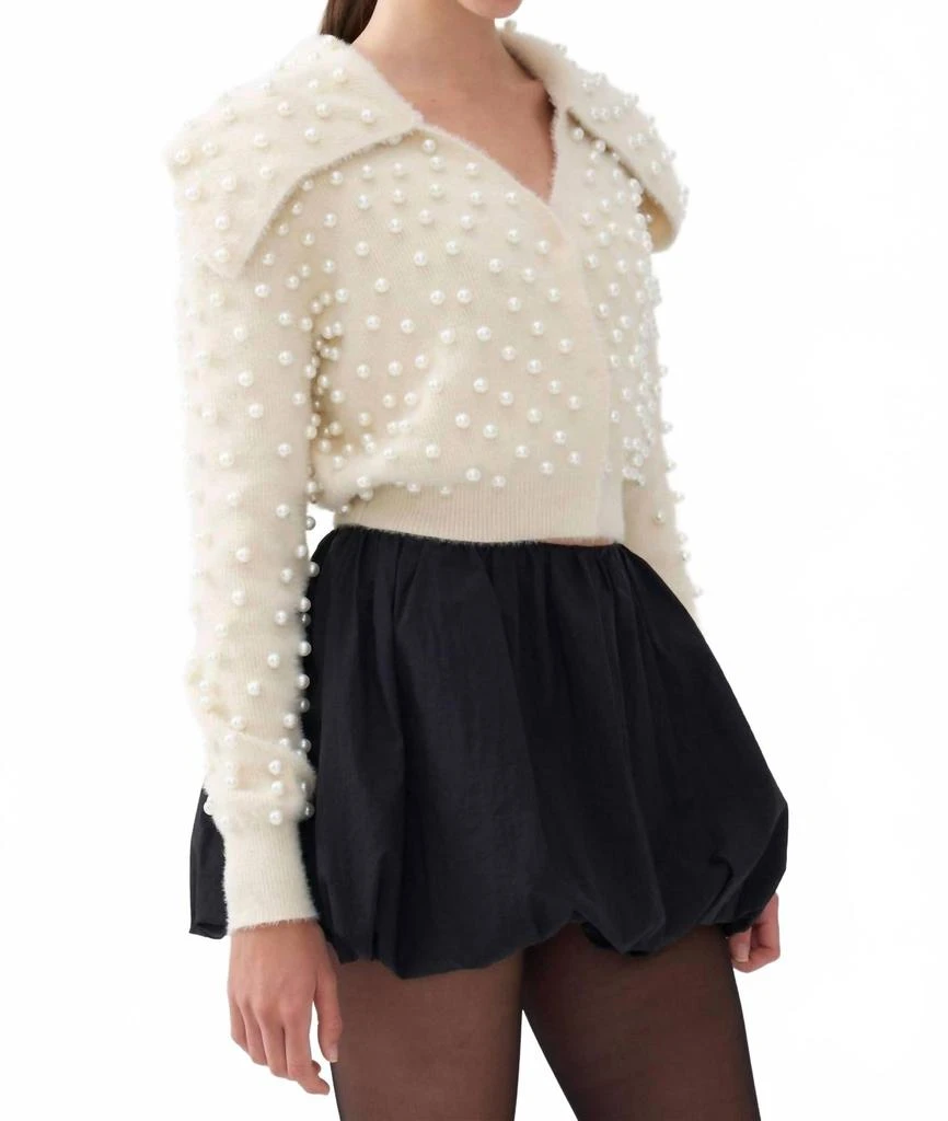 Nocturne Wide Neck Knit Polo Top In Cream