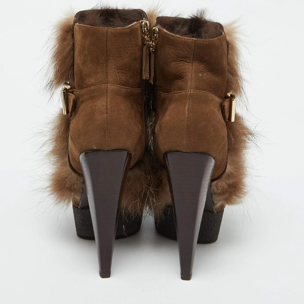 Fendi Fendi Brown Nubuck Leather and Raccoon Fur Platform Ankle Boots Size 36 5