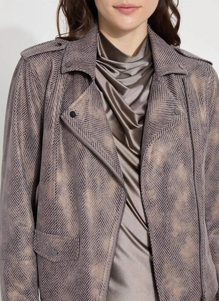 Lyssé Amelia Printed Vegan Suede Moto Jacket In Copper Chevron 2