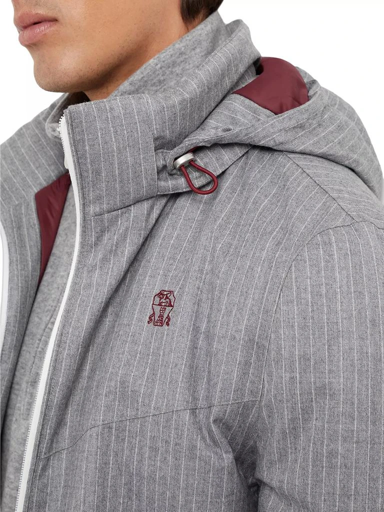 Brunello Cucinelli Bonded Narrow Chalk Stripe Virgin Wool Flannel Mountain Parka with Thermore Padding 4