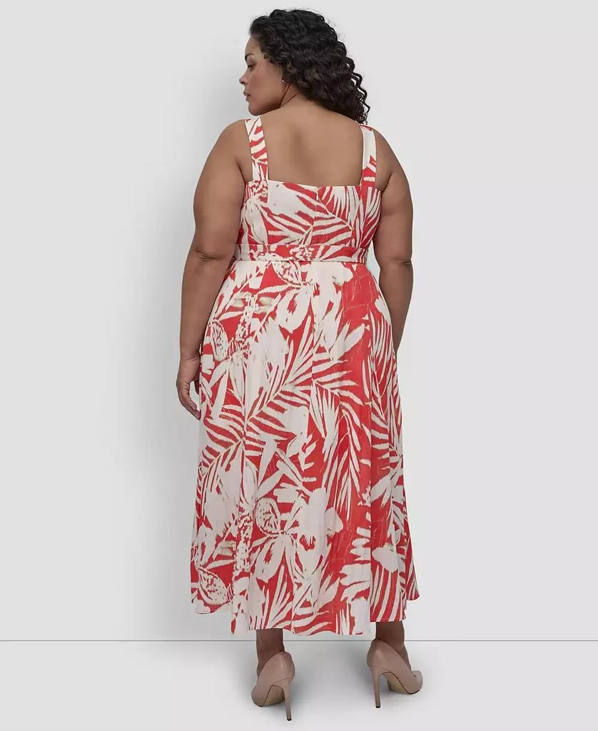 DKNY Plus Size Printed V-Neck Belted Sleeveless Dress 4