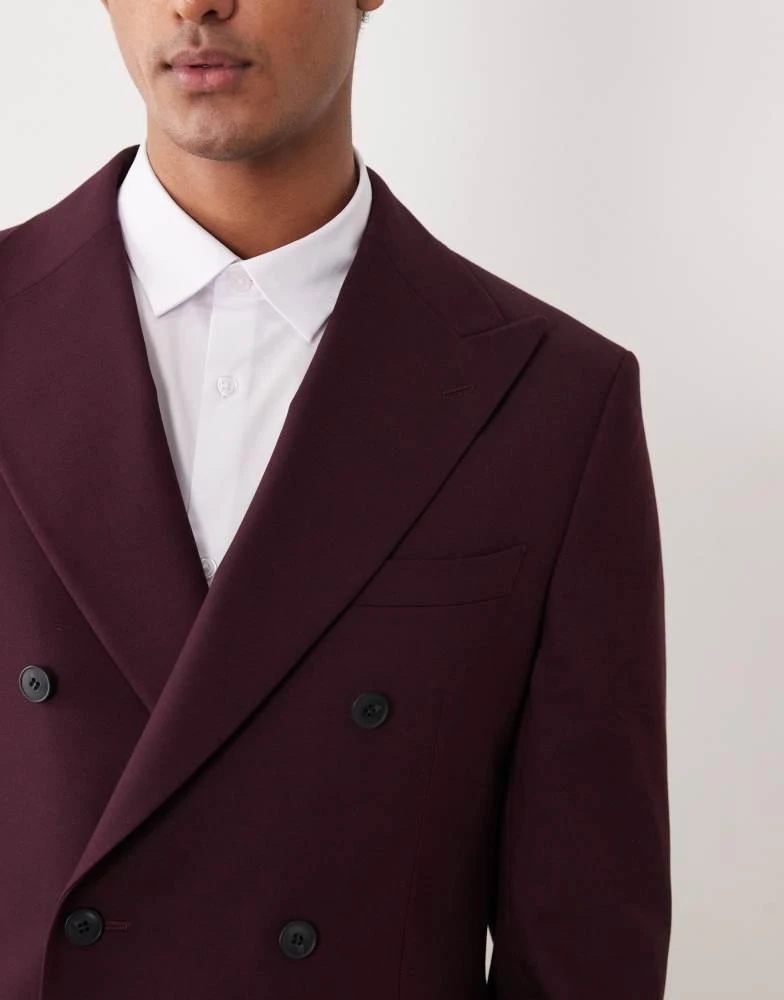 ASOS ASOS DESIGN regular double breasted suit jacket in burgundy 4