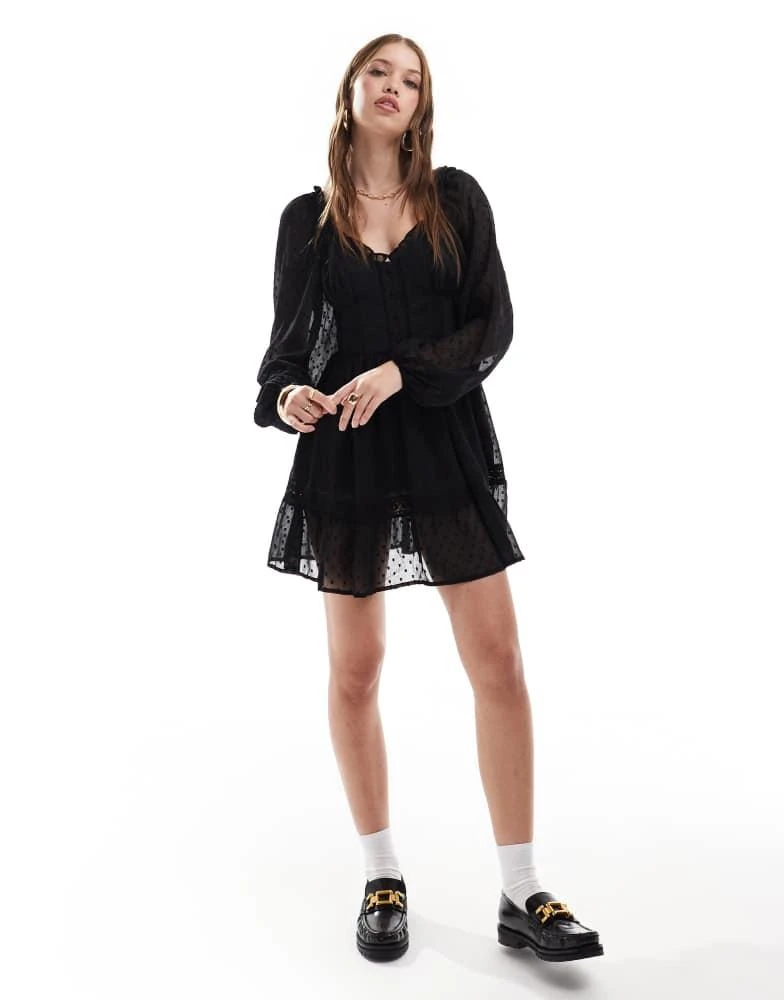 Miss Selfridge Miss Selfridge chiffon corset detail mini dress in black 1
