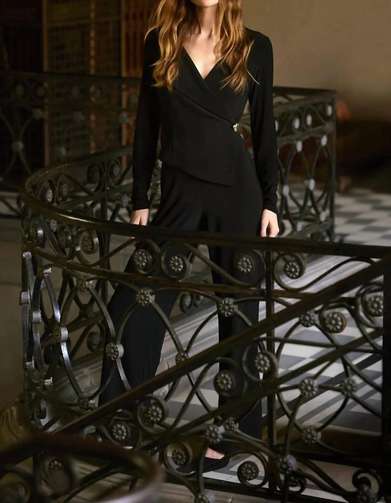 JOSEPH RIBKOFF Joseph Ribkoff - Faux Wrap Long Sleeves Wide Leg Jumpsuit 5