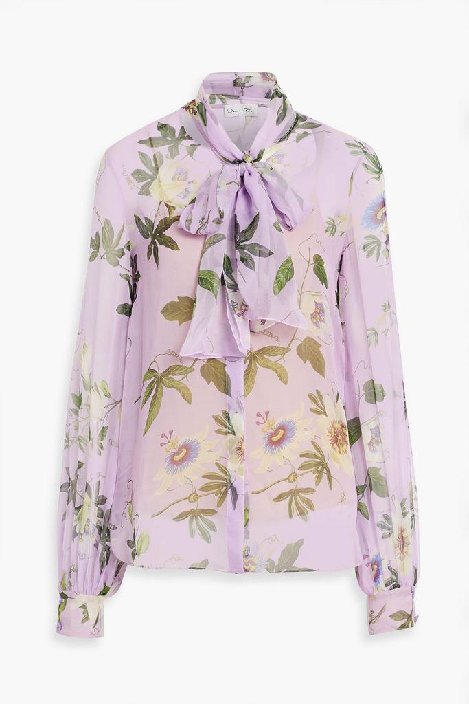Oscar de la Renta Pussy-bow floral-print silk-chiffon blouse