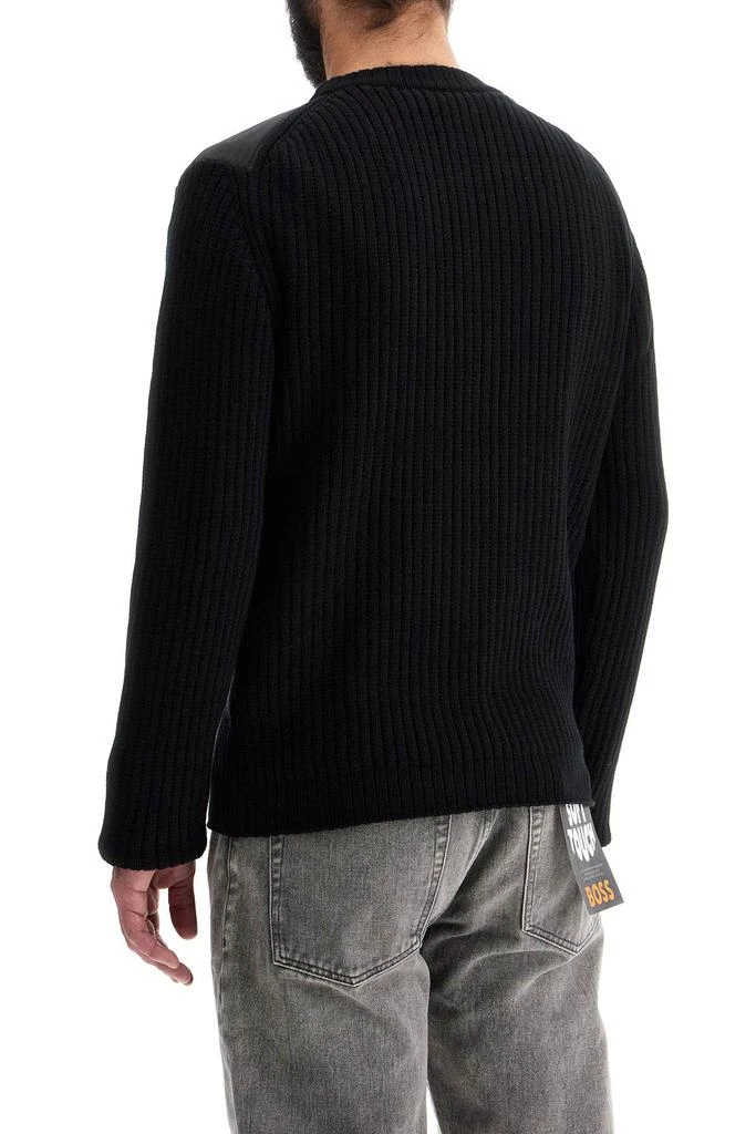 Hugo Boss men's black cotton sweater with round neck and pocket 3