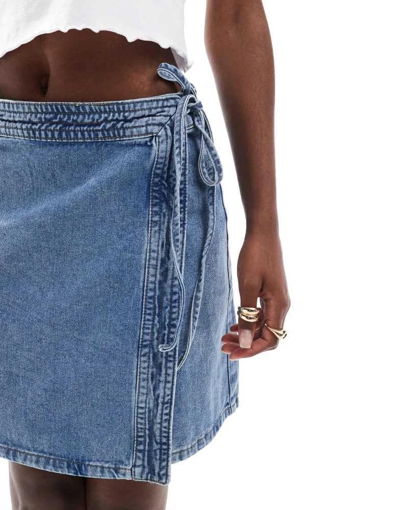 ONLY ONLY wrap denim mini skirt in light blue 5