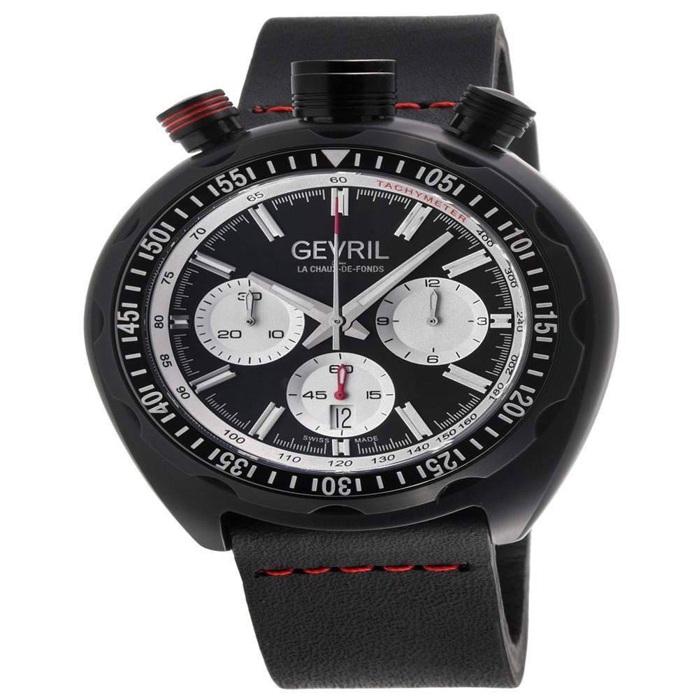 Gevril Men's Canal Street Chrono Swiss Automatic Italian Black Leather Strap Watch 48mm