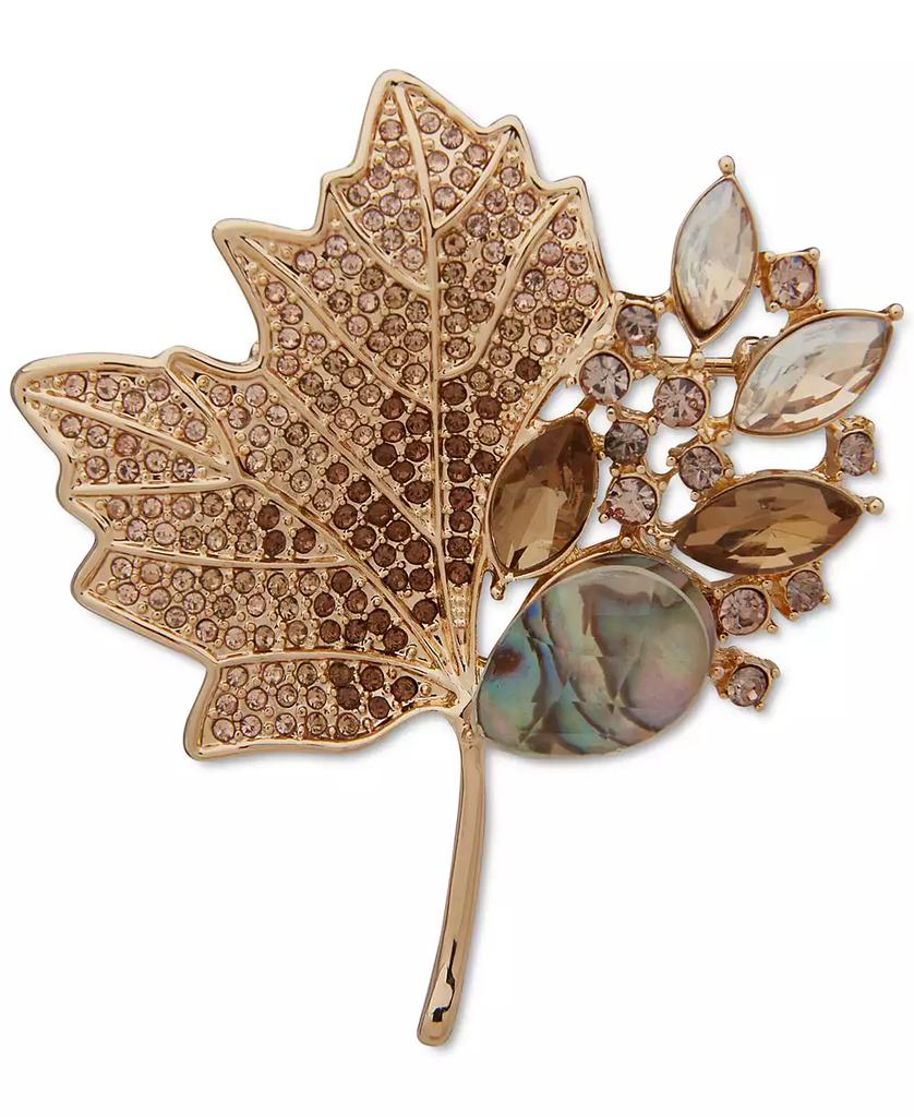 Anne Klein Gold-Tone Polished Multi Stone Leaf Boxed Pin