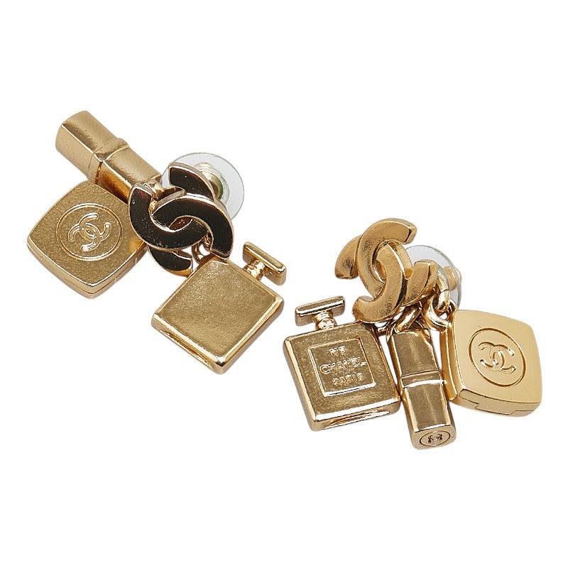 Chanel Coco Mark Perfume Lip Foundation Swing Cosmetic Motif Earrings Gold Plated