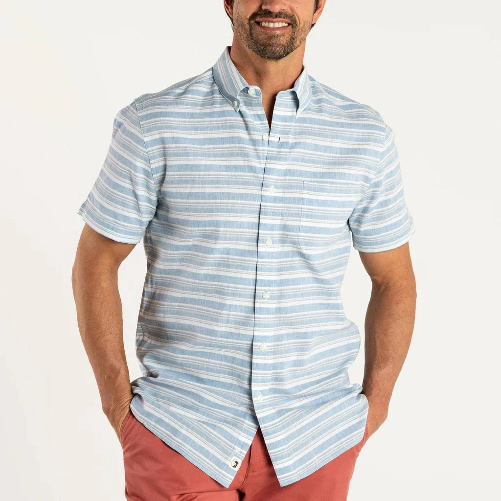 DUCK HEAD Striped Linen Cotton Shirt In Lure Blue 1