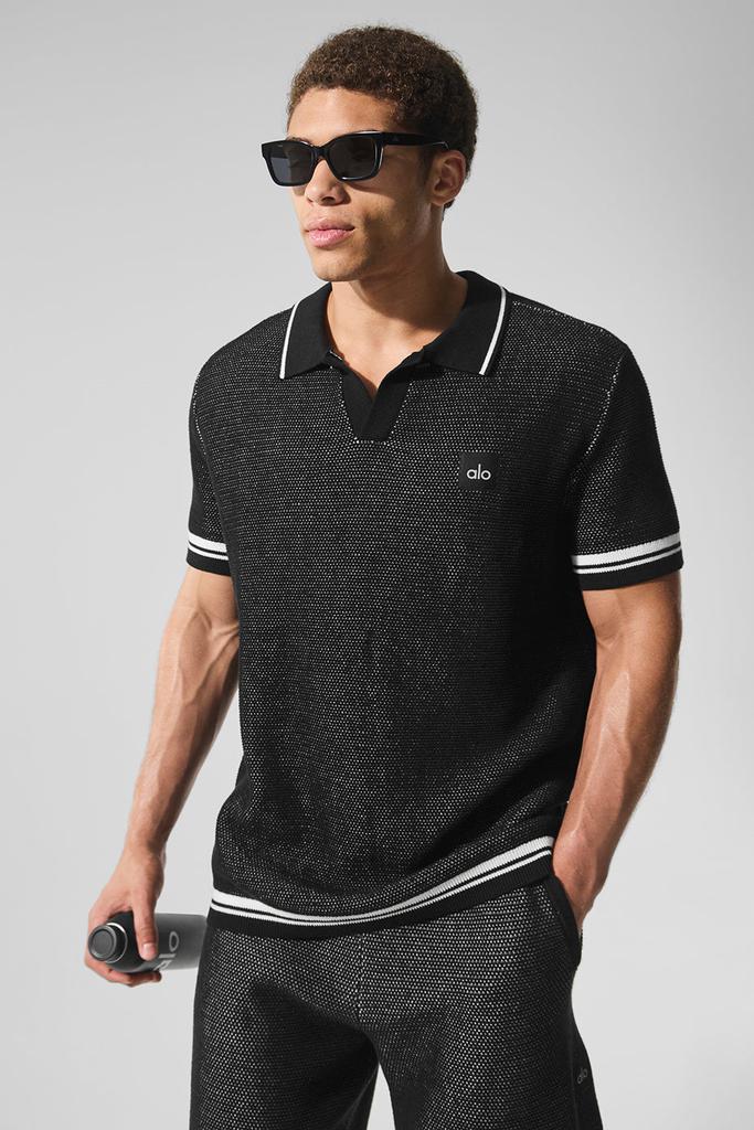 Alo Sports Club Sweater Knit Polo - Black - Polo Shirts - Free