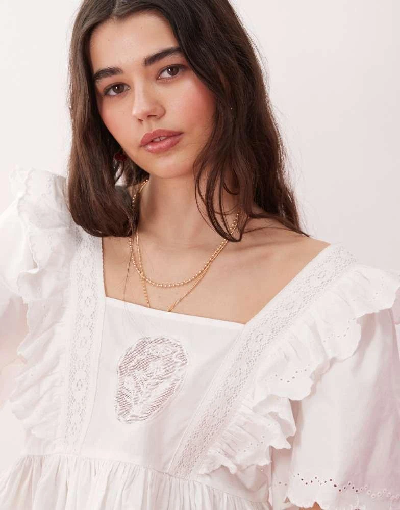 Reclaimed Vintage western babydoll smock dress with embroidery lace detail  in white
