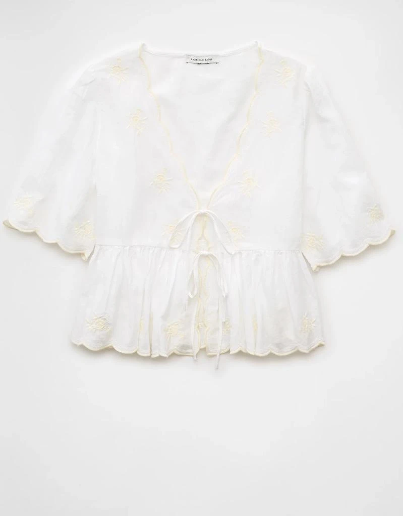 AE AE Embroidered Tie Front V-Neck Blouse 4