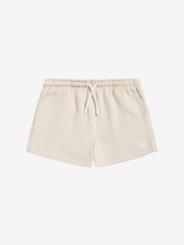 New Balance New Balance Girls French Terry Small Logo Shorts in Beige