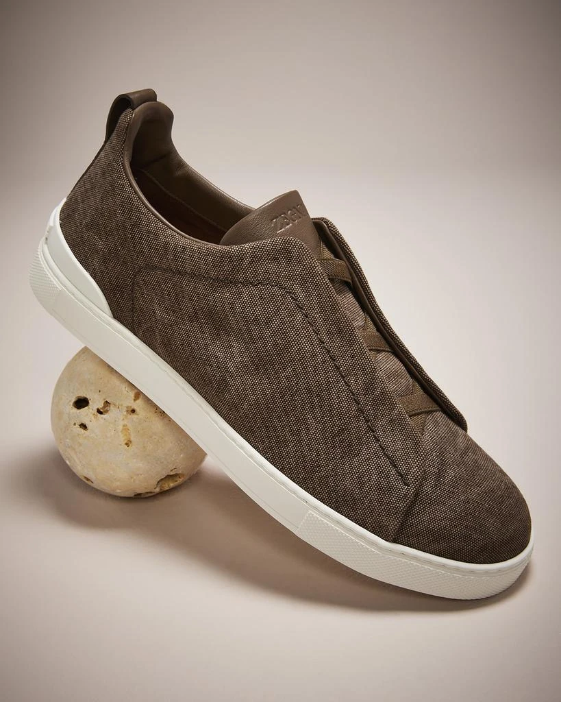Zegna Men's Triple Stitch Canvas Slip-On Sneakers 2