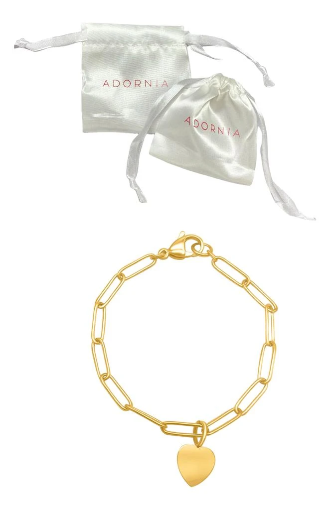 ADORNIA 14K Gold Plated Paperclip Chain Heart Charm Bracelet 2