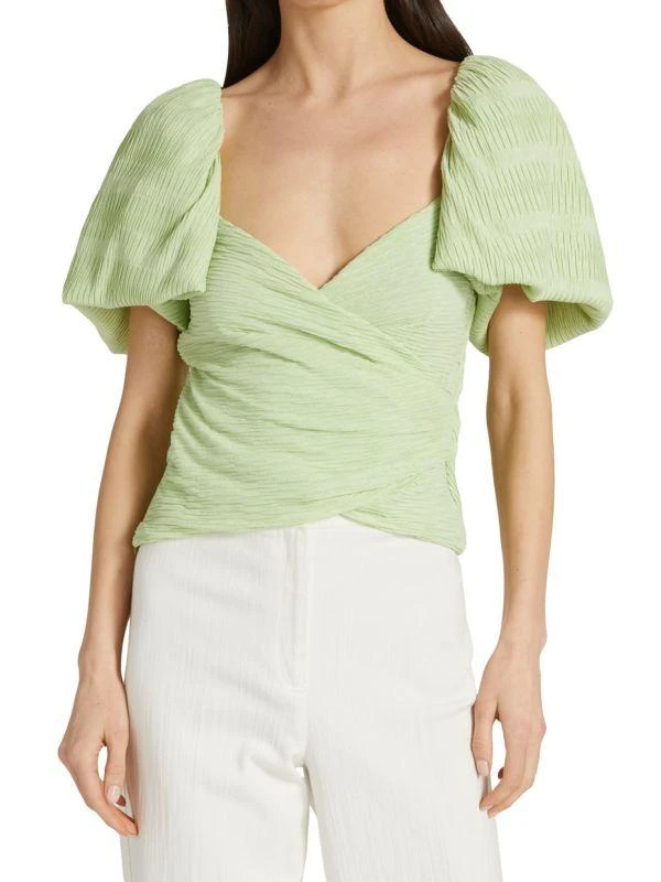 Jonathan Simkhai Plisse Knit Puff-Sleeve Top 1