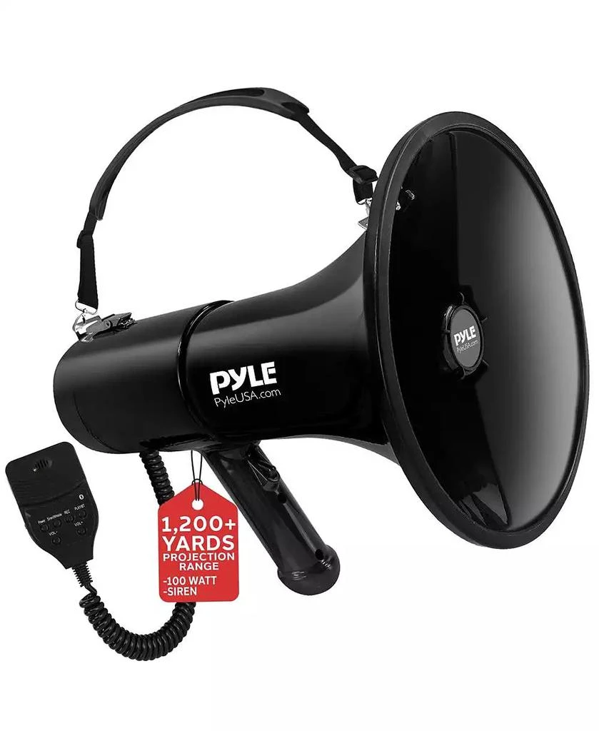 Pyle 100-Watt Hand-Grip Megaphone with Siren, MP3/Aux Input, Rechargeable Battery, Lightweight Black Bullhorn