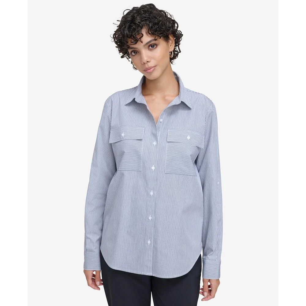 Calvin Klein Women's Striped Cotton Button-Front Shirt 1