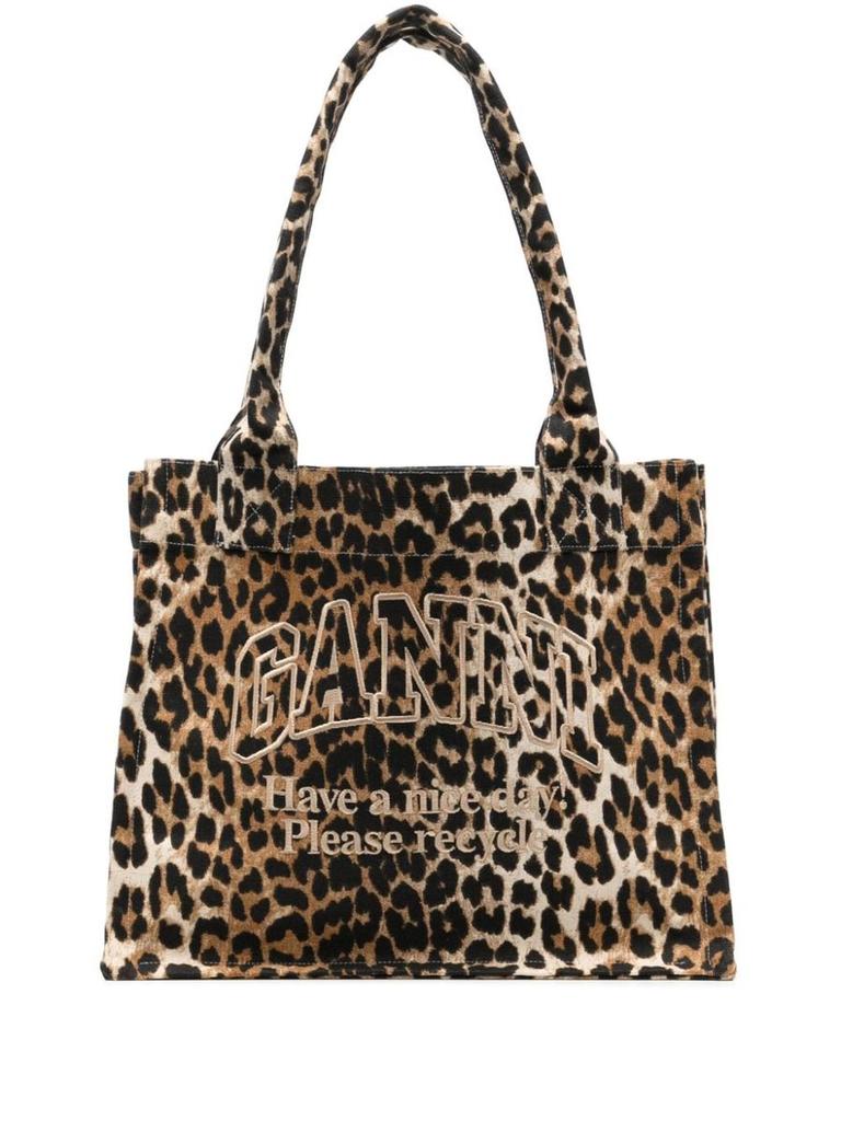 トートバッグ GANNI LARGE SHOPPER BAG WITH ANIMAL PATTERN Ganni TOTE BAG WITH ANIMAL PATTERN - Tote Bags - Compare