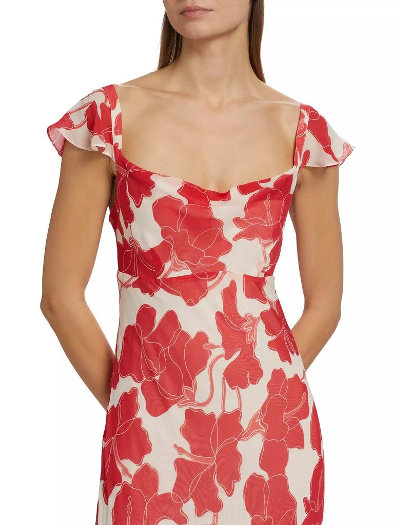 Rails Marigold Floral Chiffon Cowlneck Flutter-Sleeve Midi-Dress 6