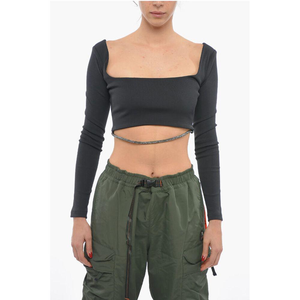 Anouki Anouki Solid Color Square Neck Crop Top with Removable Glittery Str