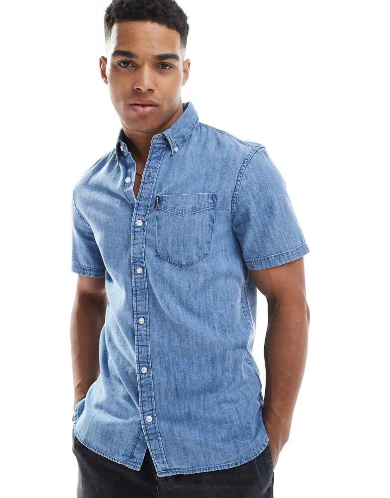 Superdry Superdry Essential short sleeve denim shirt in vintage wash 1