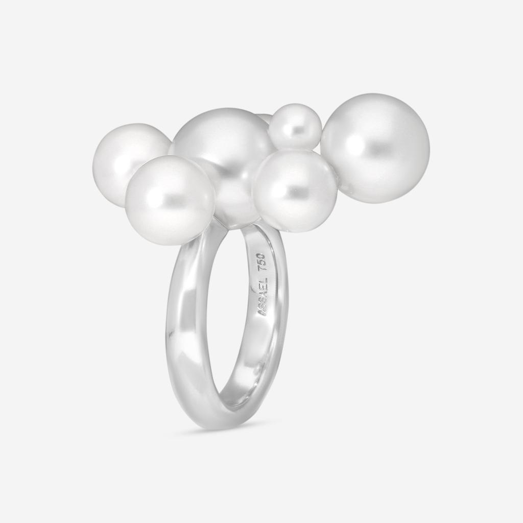 Assael Assael 18K White Gold South Sea & Japanese Akoya Cultured Pearls Multi Bubble Ring Sz. 7 RBUMS-9