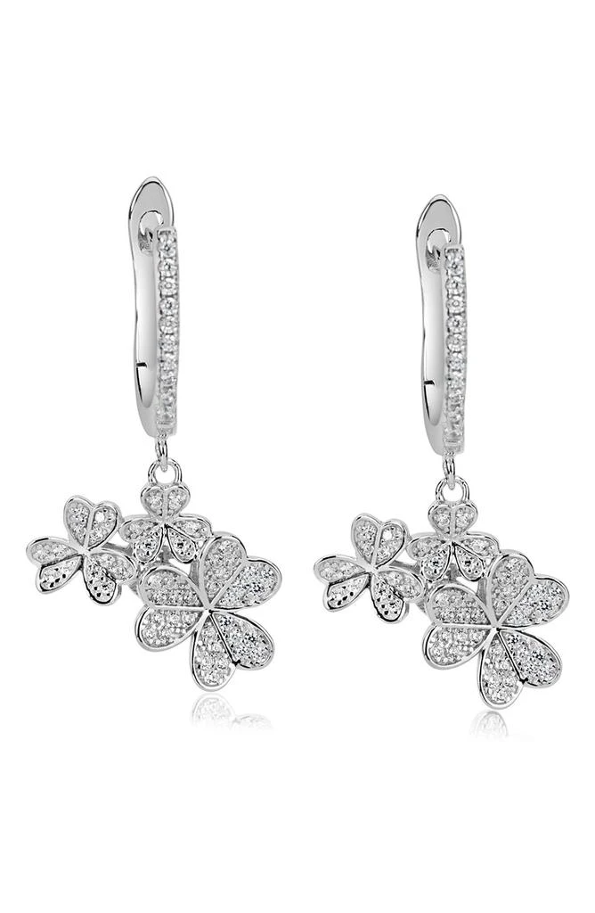 Suzy Levian Sterling Silver Pavé CZ Cluster Clover Drop Earrings