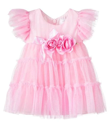 MONNALISA Baby floral-appliqué tulle dress 1