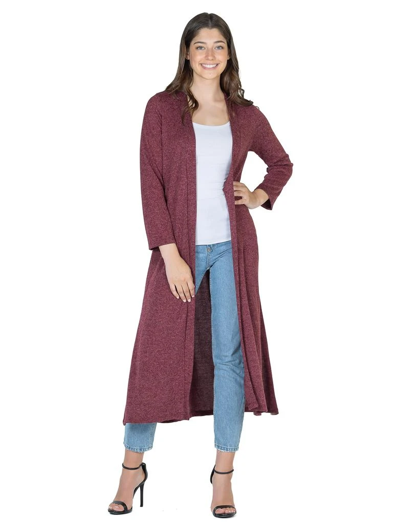 24seven Comfort Apparel Womens Long Duster Open Front Knit Cardigan