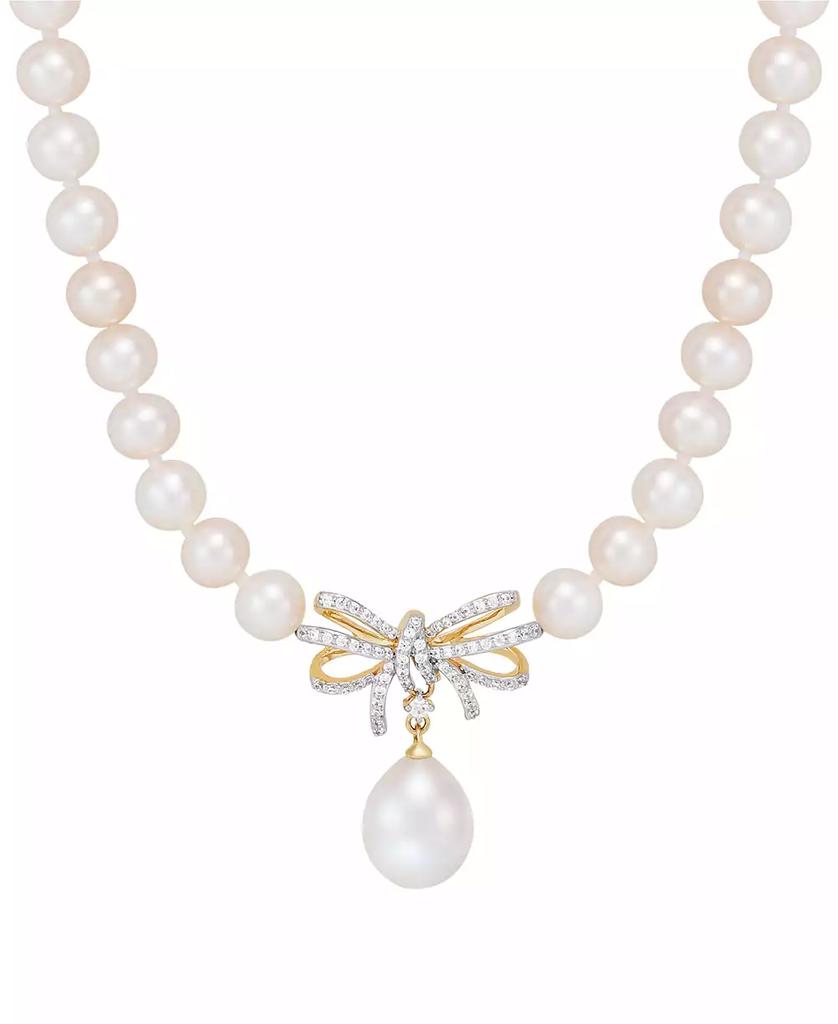 Honora Cultured Freshwater Pearl (5 & 8-1/2mm) & Diamond (1/5 ct. t.w.) Ribbon 17" Collar Necklace in 10k Gold
