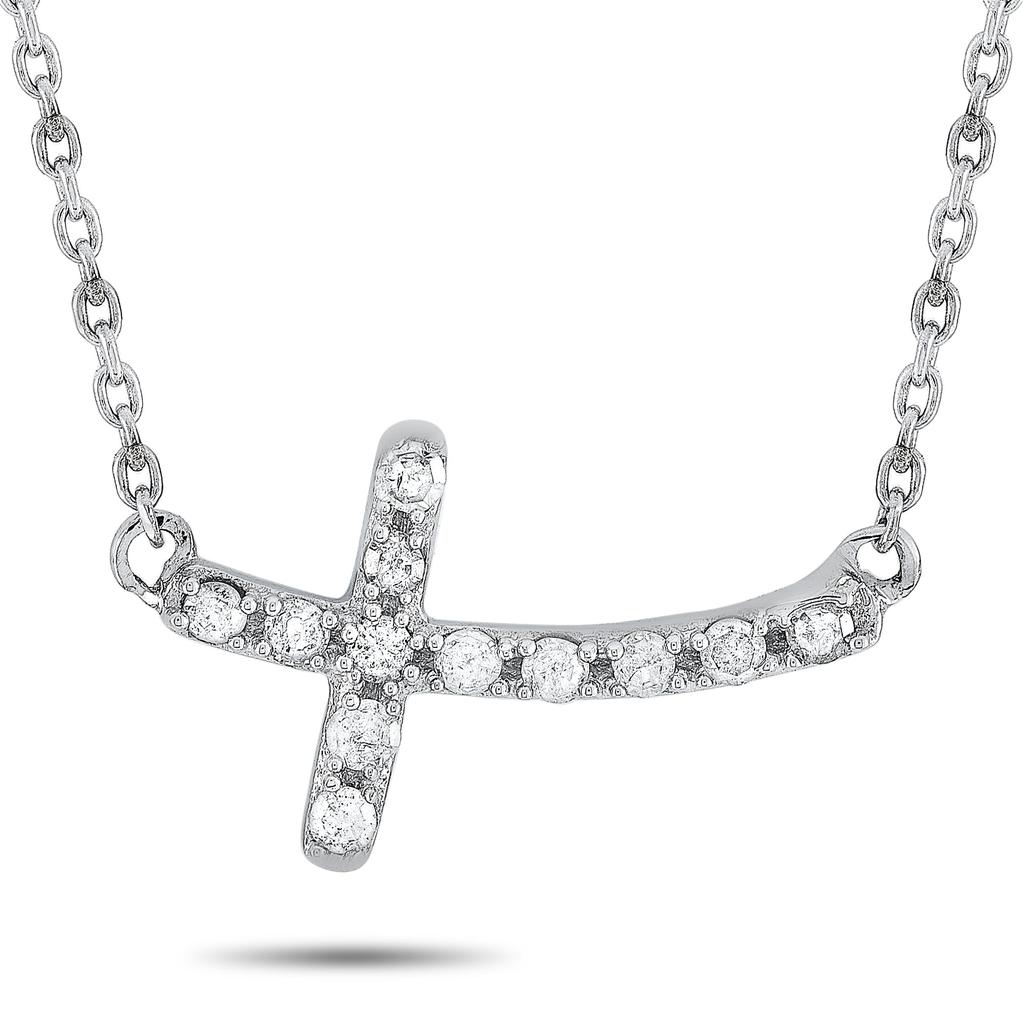 Non Branded 14K White Gold 0.12 ct Diamond Small Cross Pendant Necklace