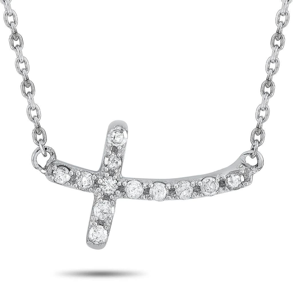 Non Branded 14K White Gold 0.12 ct Diamond Small Cross Pendant Necklace 1